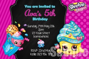Shopkins cupcake birthday party Invite