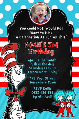 Dr Seuss Cat in the hat invitation 2 with photo