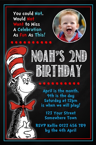 Dr Seuss Cat in the hat invitation 3 with photo