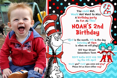 Dr Suess Cat in the hat invitation 4 with photo