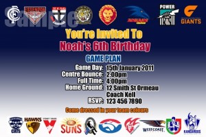 AFL club personalised birthday party invitation