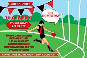 AFL BOMBERS player no photo personalised invitation
