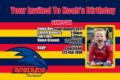 Adelaide crows AFL personalised invitation