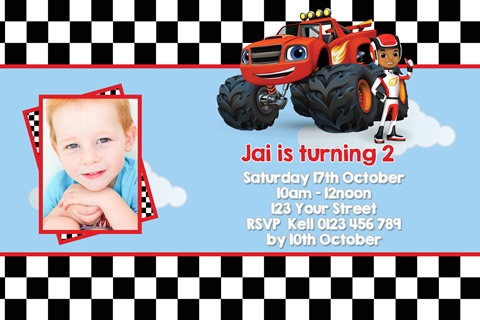 boys Blaze and the Monster Machines personalised birthday party invitations