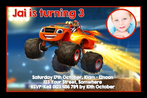 boys Blaze and the Monster Machines personalised invitations