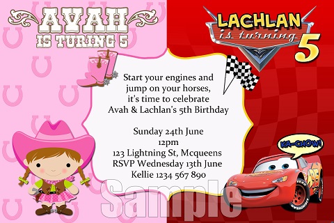 Cars and Cowgirls personalised invitation