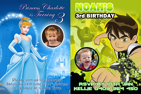 Cinderella and Ben 10 personalised invitation