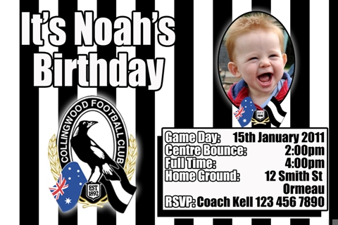 Collingwood AFL personalised invitation