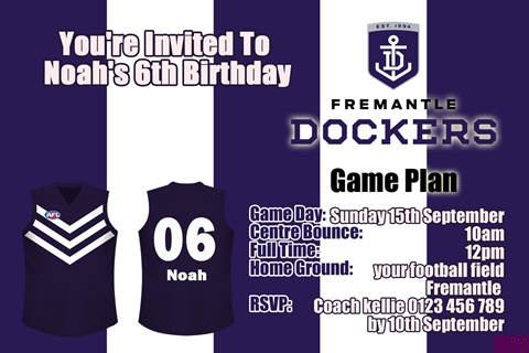 Fremantle Dockers AFL personalised invitations