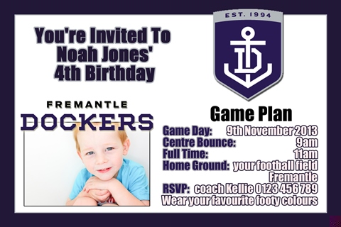 Fremantle Dockers AFL personalised invitations