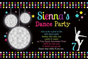Girls Disco ball colour personalised birthday party invitations
