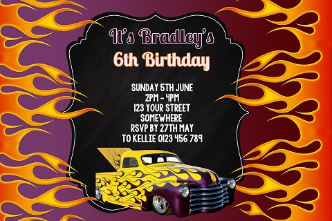 Hot Wheels personalised invitation