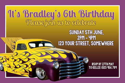 Hot Wheels personalised invitation