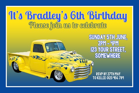 Hot Wheels personalised invitation