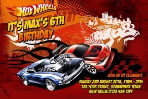 Boys red orange Hot Wheels birthday invite