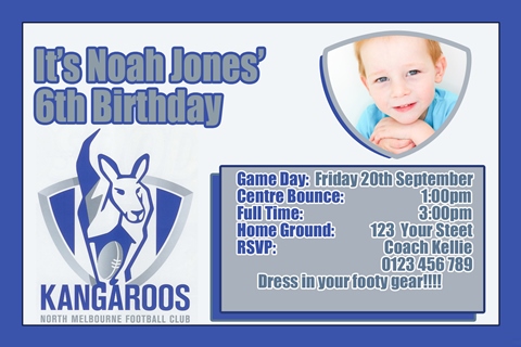 Kangaroos AFL personalised invitation