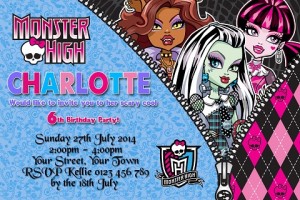girls Monster High personalised birthday party invitations