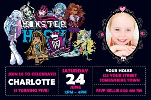 girls Monster High birthday party invite