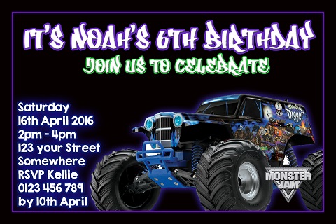 son-uva digger Monster Jam personalised invitation