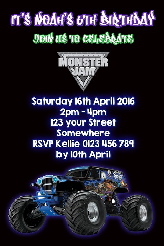 boys son-uva digger Monster Jam personalised invitation