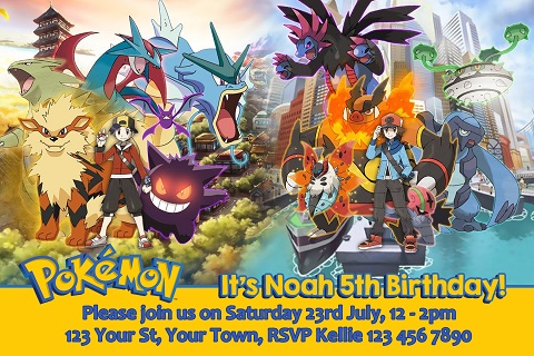 Pokemon card personalised birthday party invitations