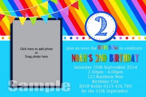 bright Rainbow Boy personalised birthday party invitations