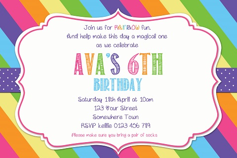 Rainbow colour birthday party invitations