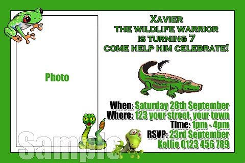 Reptile frog crocodile personalised invitations