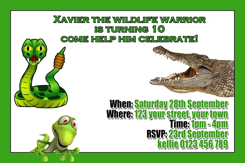 Reptile snake crocodile personalised invitations