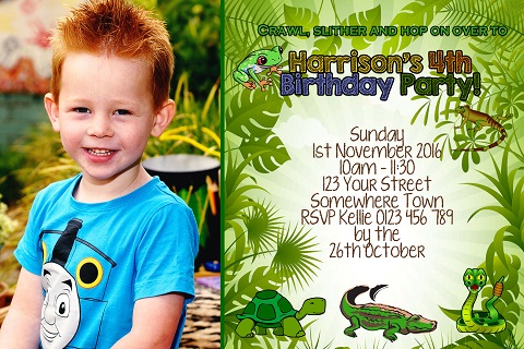 Reptile personalised invitations with photo