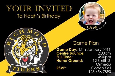 Richmond AFL personalised invitation