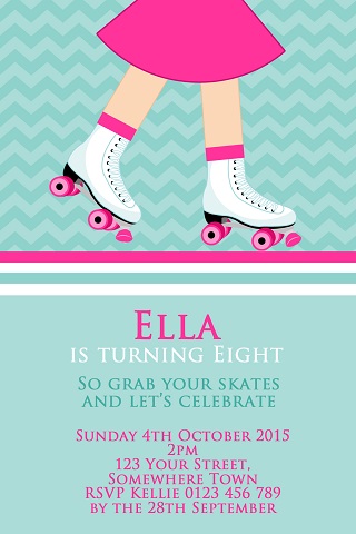 girl skating Roller Skate birthday party invitations