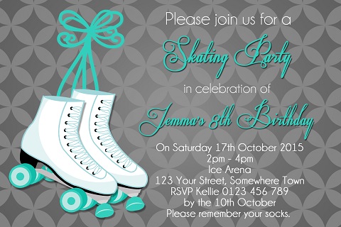 girls mint white Roller Skating birthday party invitations