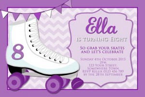 girls purple Roller Skating personalised invitations