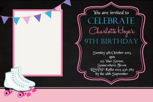 girls pink Roller Skating personalised birthday party invitations