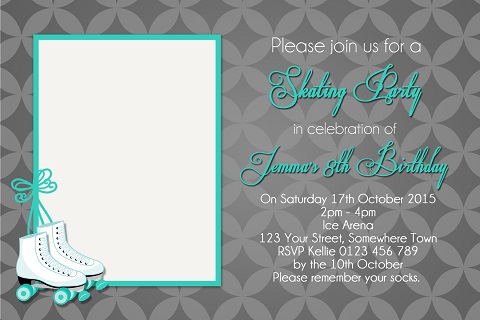 girls mint Roller Skating personalised birthday party invitations