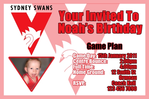 Swans AFL personalised invitation