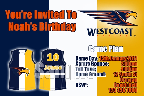 West Coast Eagles AFL personalised invitation