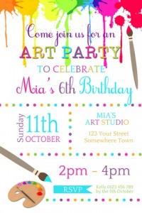 Art paint craft birthday party invitation