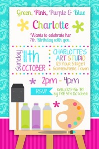 Art colourful painting craft birthday party invitation