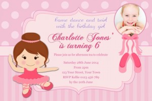Brown hair girl ballerina ballet birthday party invitation