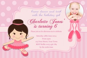 girls Ballerina birthday party invitation