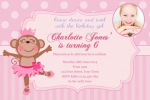 Ballerina ballet polka dot Monkey birthday party invite