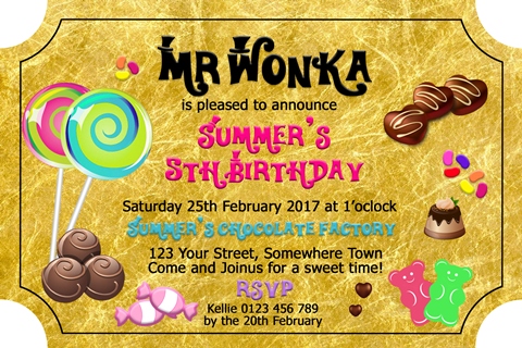 Charlie and the Chocolate Factory, willy wonka invitation