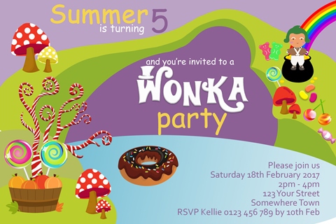 willy wonka Charlie and the Chocolate Factory birthday party invitation