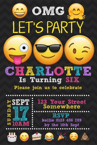 Girls emoji birthday party invitation