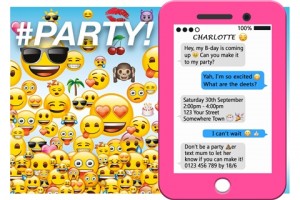 personalised emoji birthday girl boy party invite and invitation