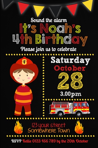 fireman firemen invitation