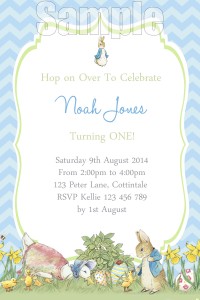 Boys Peter Rabbit 1st first birthday party invitation