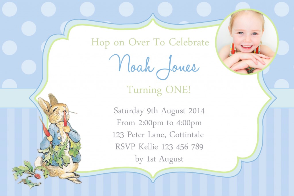 boys 1st birthday Peter Rabbit birthday party invitation